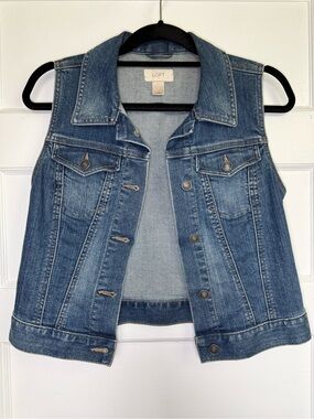LOFT Sleeveless Denim Vest in Medium Blue Wash Boho Western 90’s Grunge XS